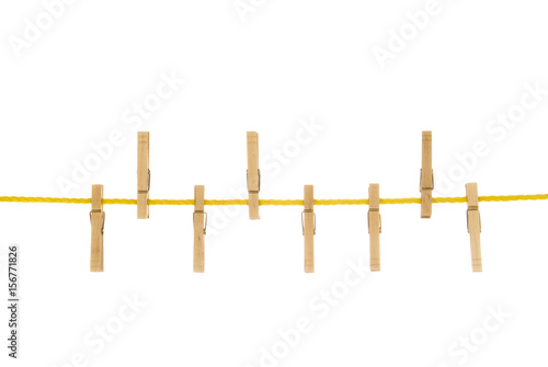 Clothesline and clothespins Isolated on white