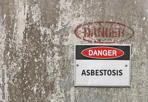 red, black and white Danger, Asbestosis warning sign