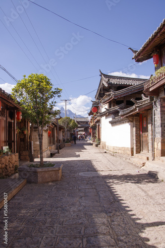 Ancient old retro old Naxi house street view of Baisha Ancient Town in Lijiang  Yunnan Province  China