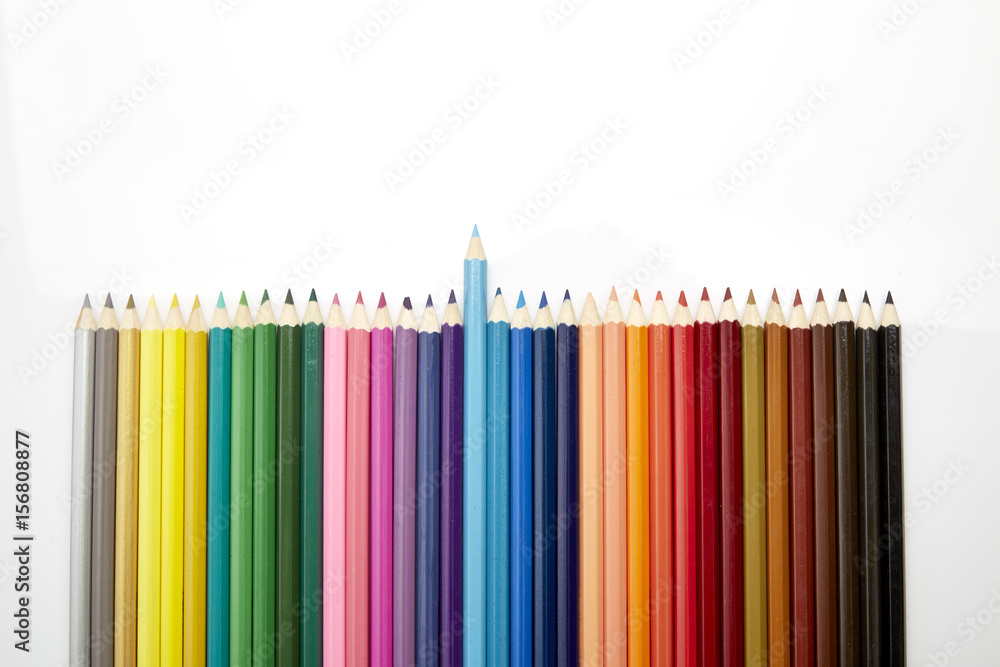 Many different colored pencils on white background Many different colored pencils on white background