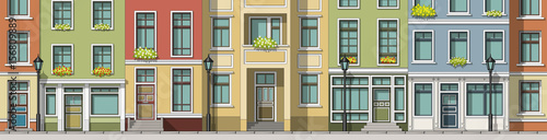 Seamless cartoon cityscape background