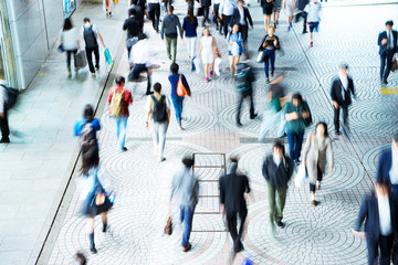 crowde people on street in modern city