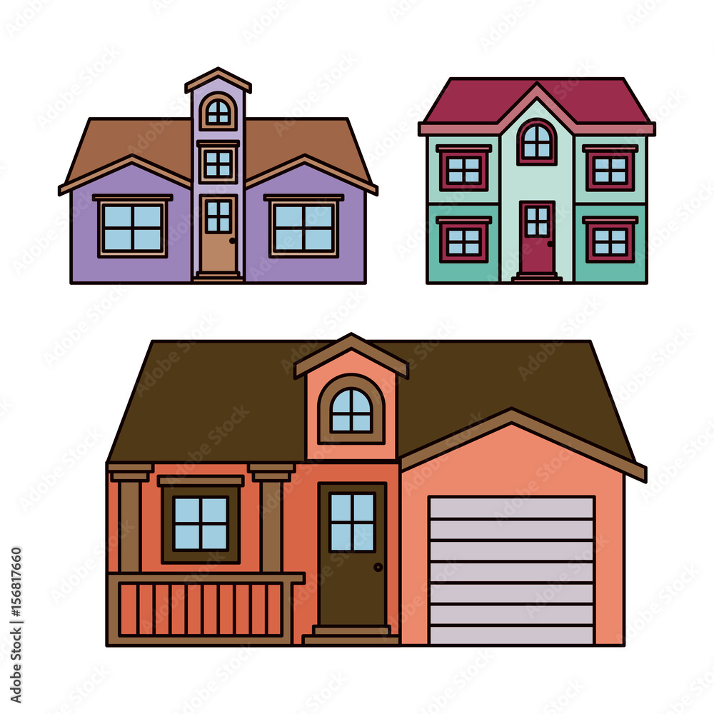 background with colorful group of houses facades vector illustration