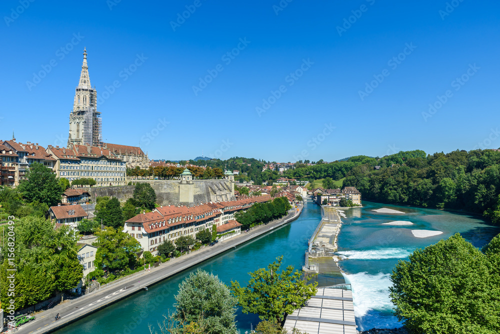 Bern old city center with river Aare - view of bridge -  Capital of Switzerland
