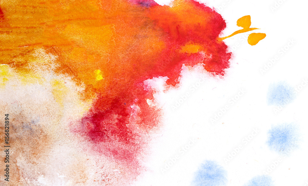 Obraz premium Red, orange and blue abstraction in watercolor
