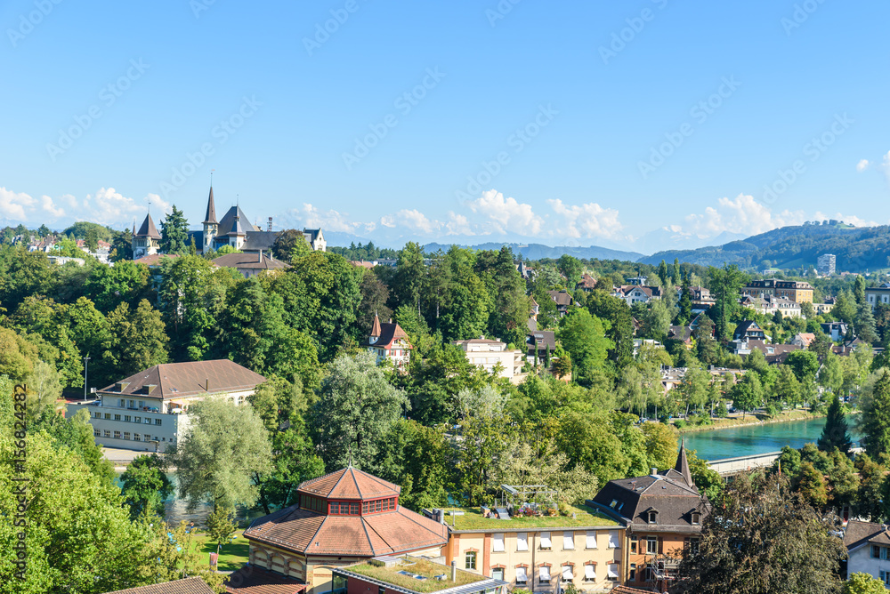 Bern old city center with river Aare - view of bridge -  Capital of Switzerland