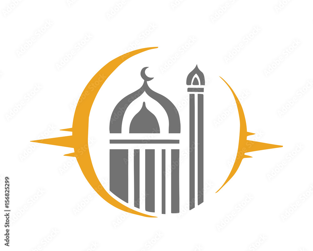 Modern Islamic Mosque Logo - Moonlight Mosque Silhouette Modern Islamic Mosque Logo - Moonlight Mosque Silhouette