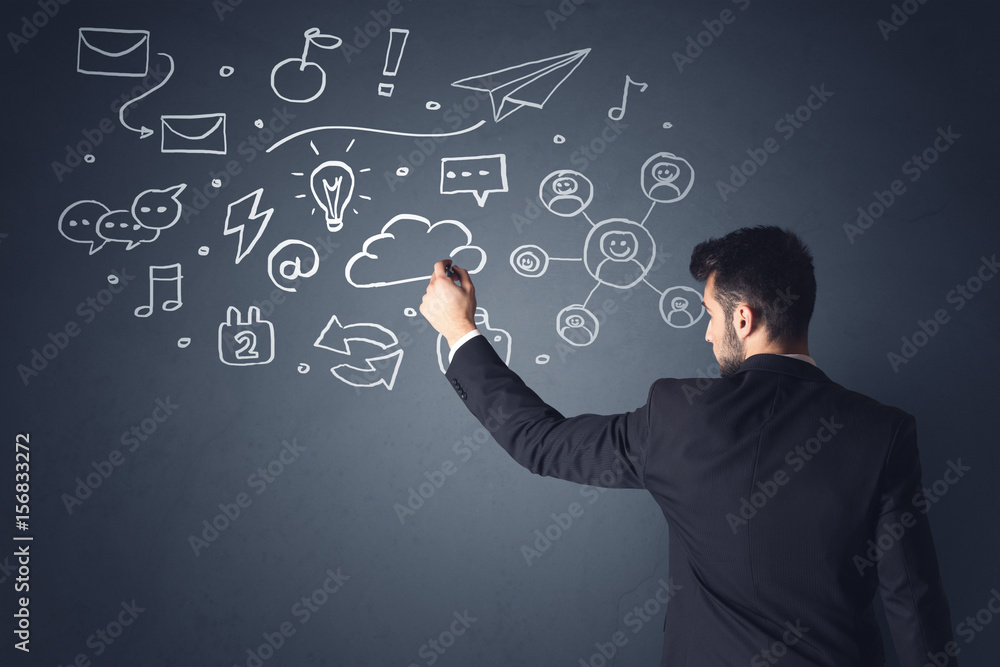 Businessman with white applications Businessman with white applications