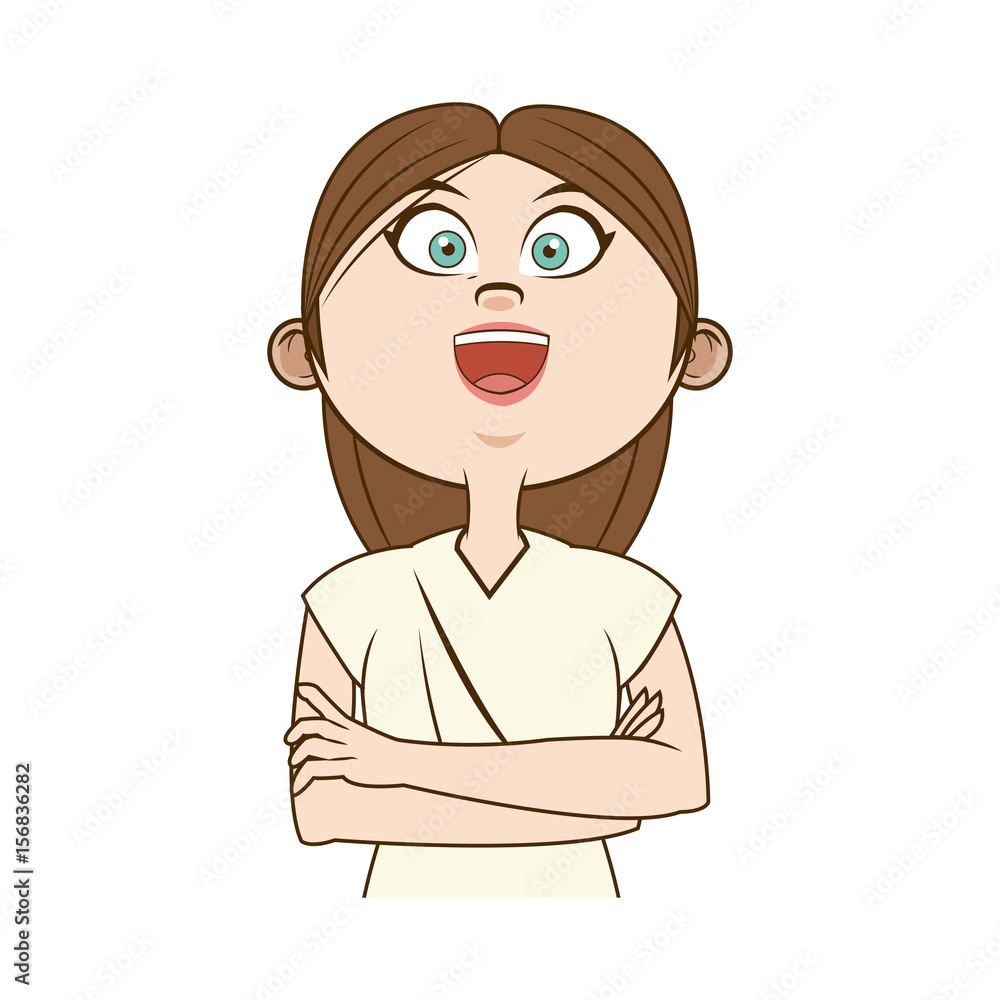 cartoon girl long hair standing with arms folded vector illustration cartoon girl long hair standing with arms folded vector illustration