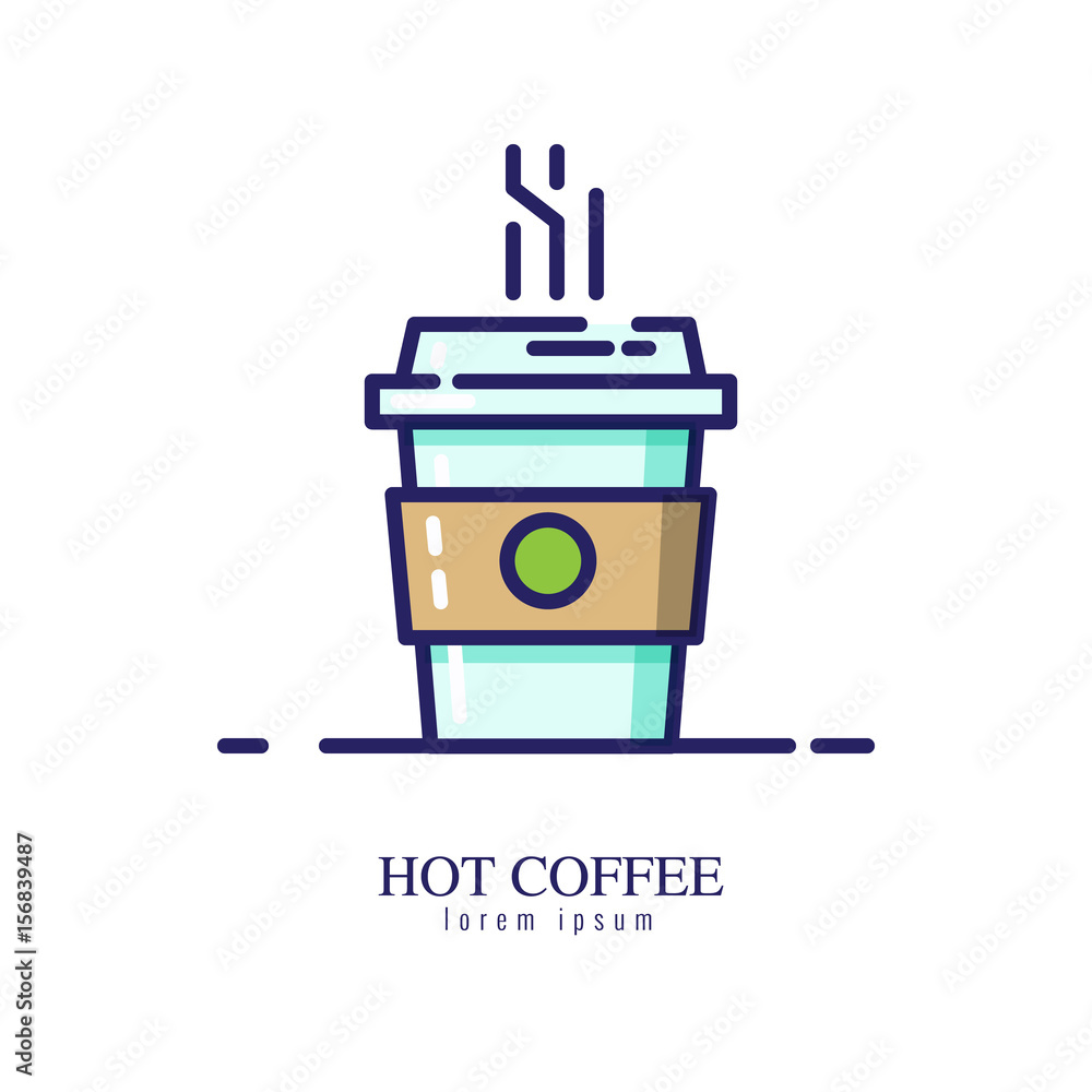 Hot coffee icon on a white background. flat thin line icon. vector illustration