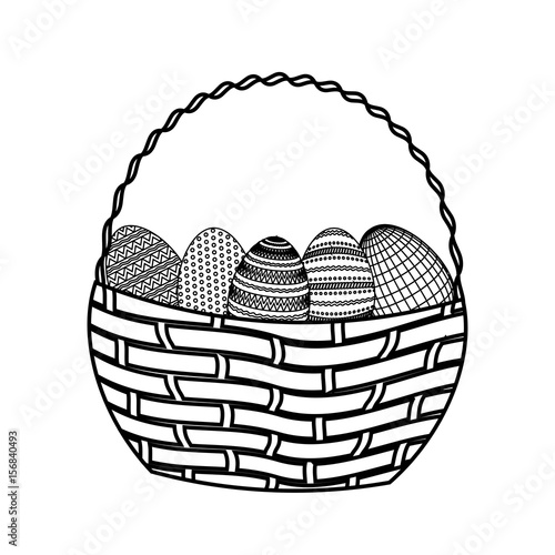 basket with easter eggs icon over white background. vector illustration