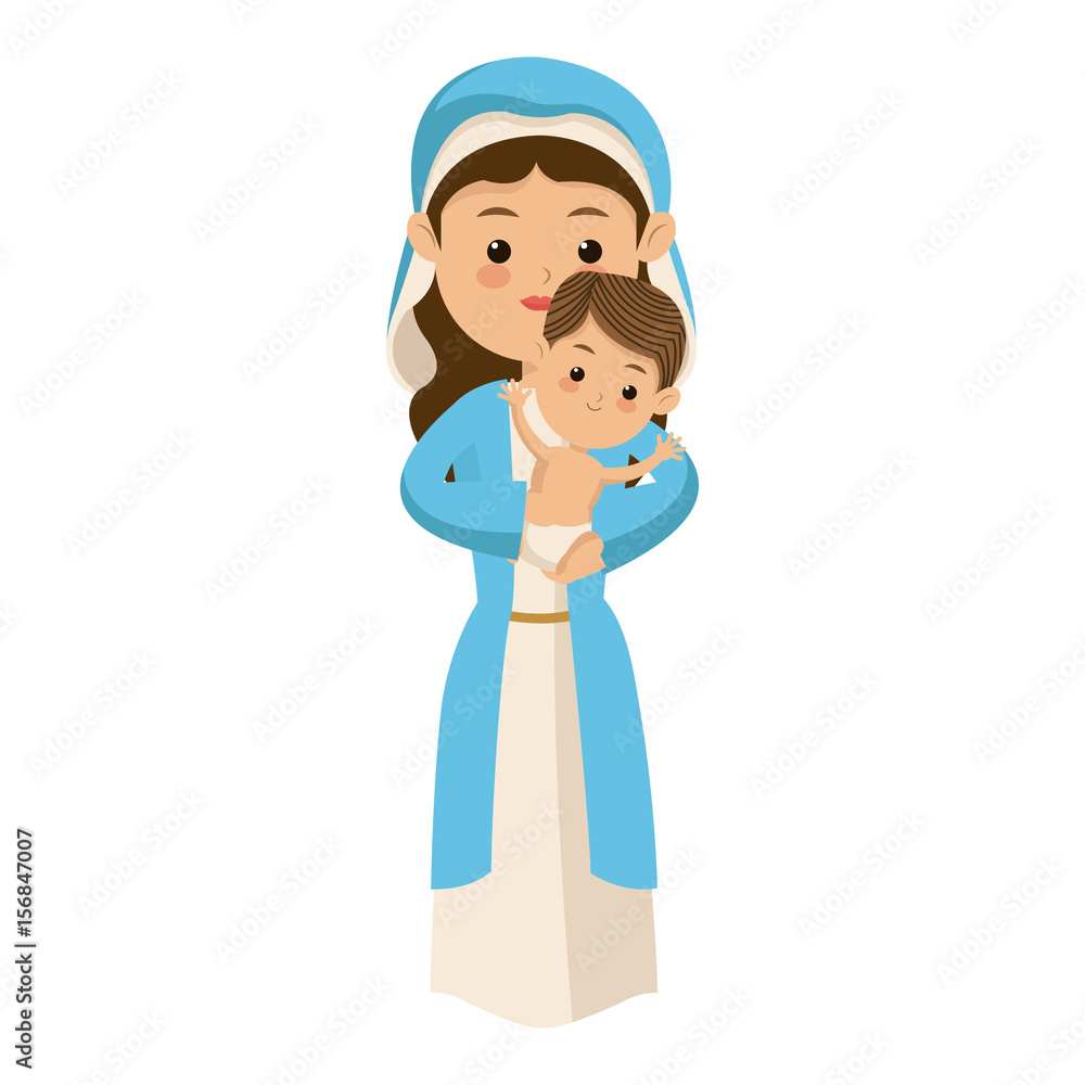 cute virgin mary holding baby jesus cartoon vector illustration Stock  Vector | Adobe Stock