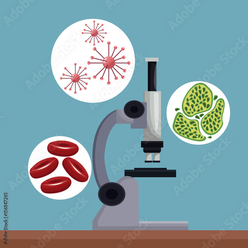 realistic color poster microscope with icons of globules and cells vector illustration