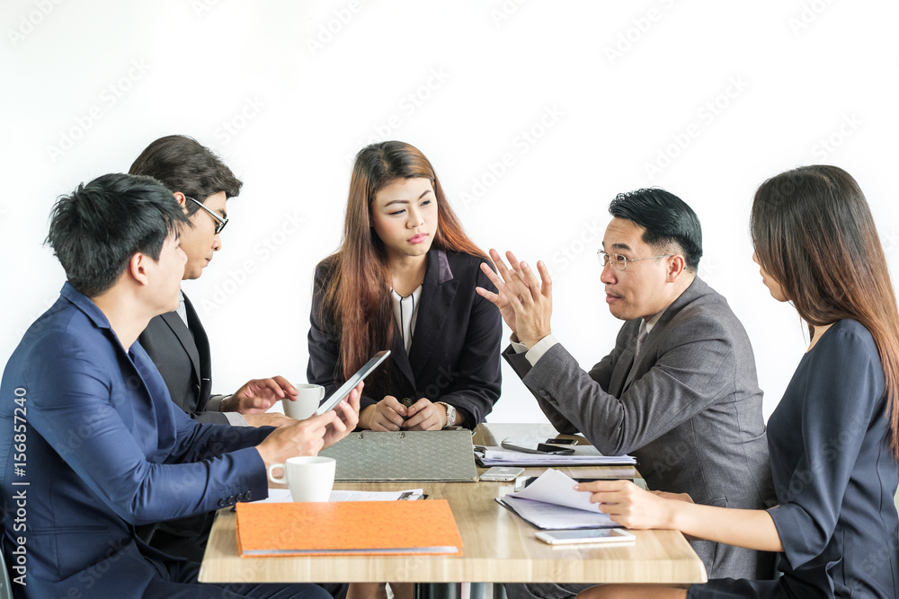 Portrait Of Multiracial Businesspeople Brainstorming In Meeting Portrait Of Multiracial Businesspeople Brainstorming In Meeting
