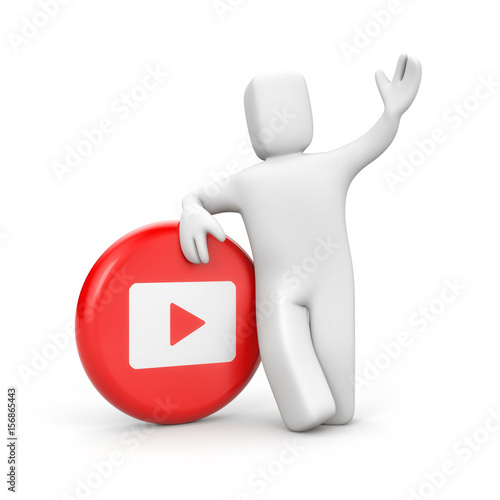 3d person with Red and white play button . 3d illustration