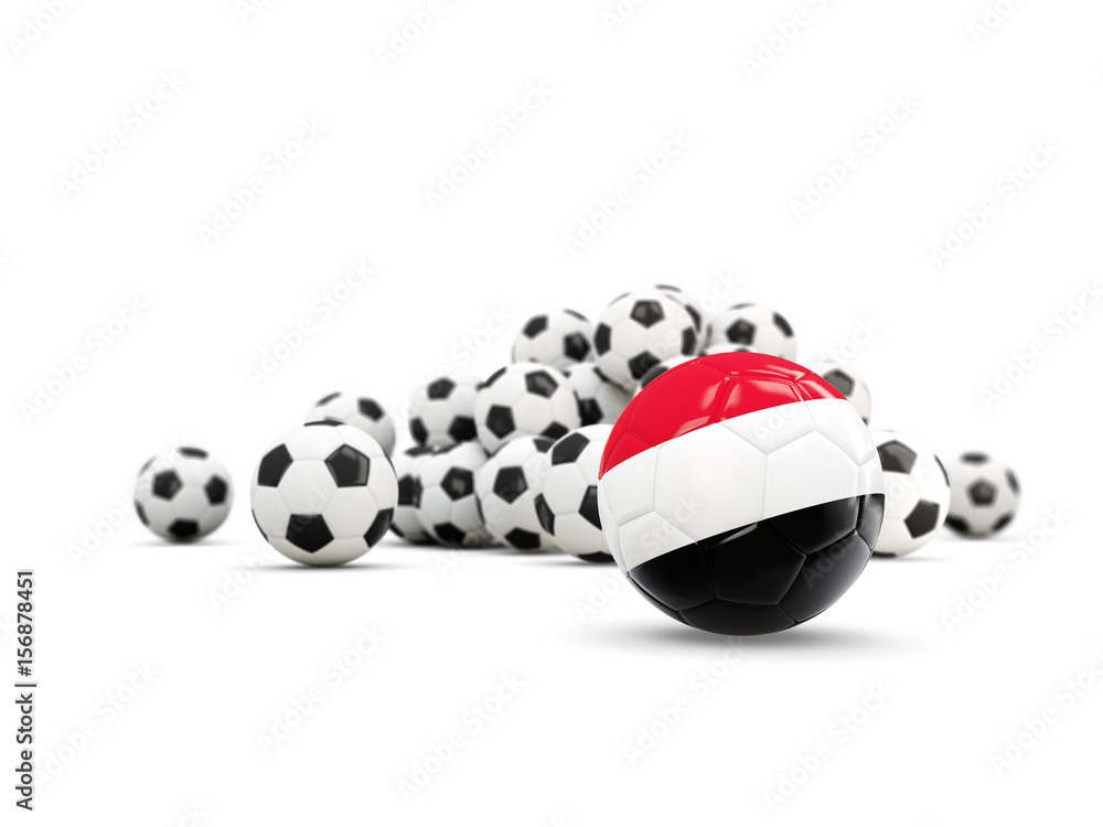 Football with flag of yemen isolated on white Football with flag of yemen isolated on white