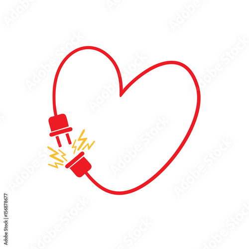 Vector heart made from electric line with plug.