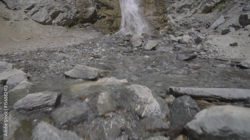 Stabilized shot of Stream up to a Waterfall in the wilderness