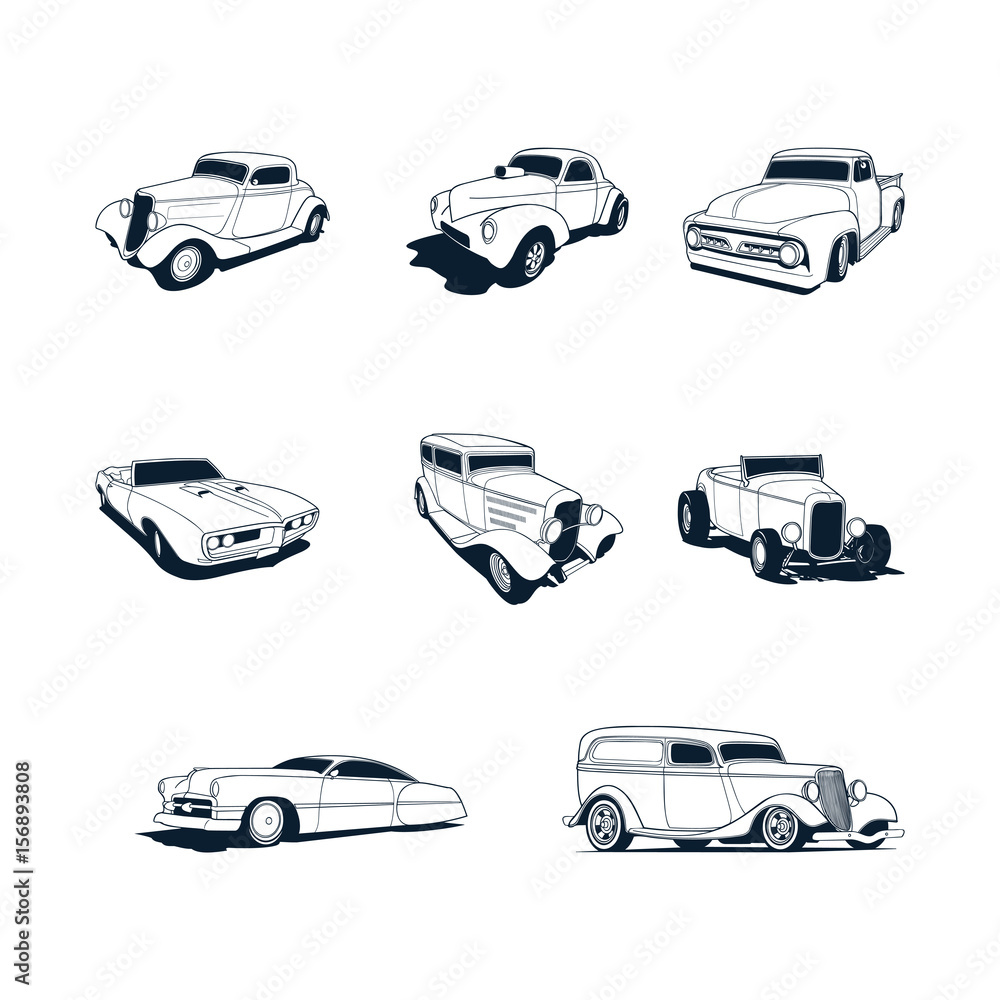Fototapeta classic cars collection set. Vector Illustration.