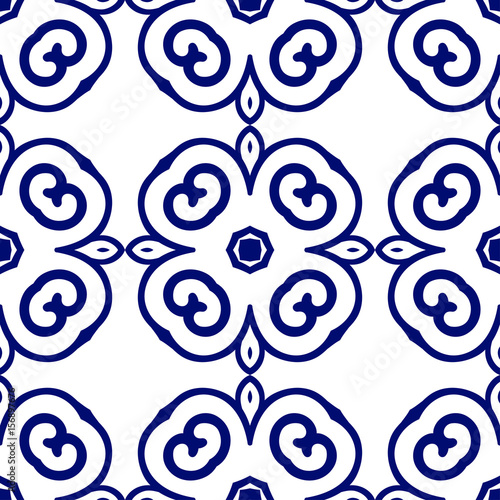 Dark blue luxury background seamless with ornamental pattern on white