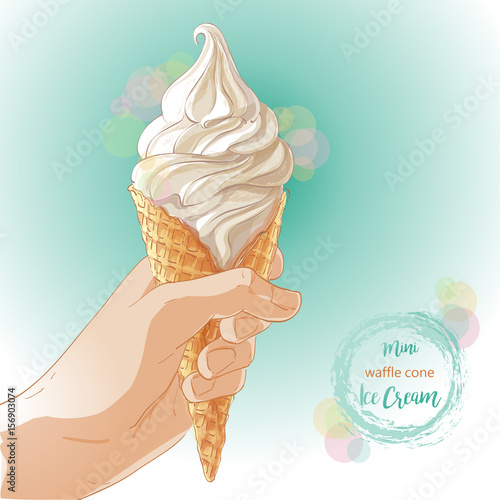 Vector Hand holding ice cream in waffle cone