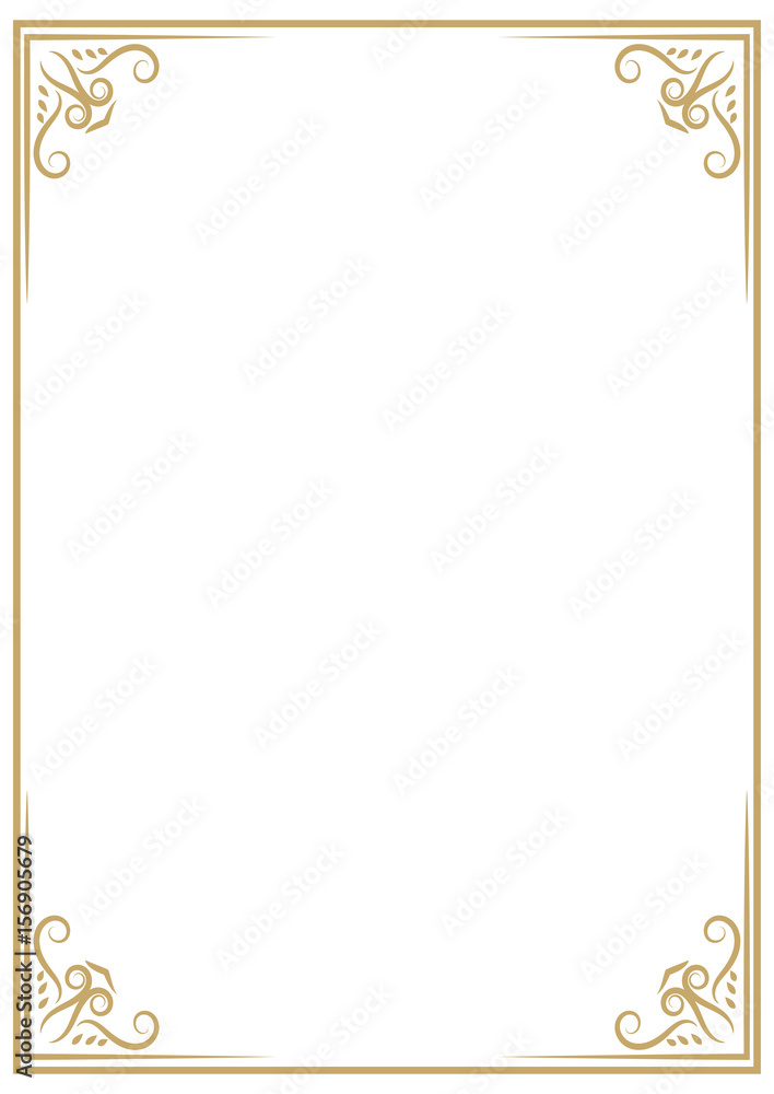 vector vintage a4 gold frame isolated on white background. Border