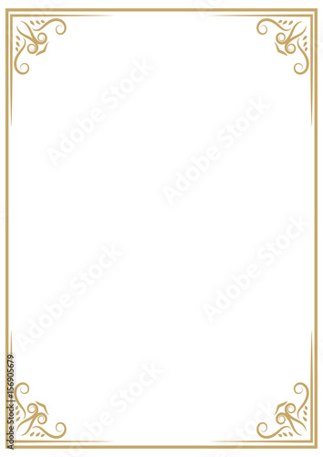 vector vintage a4 gold frame isolated on white background. Border, divider for your design menu, website, certificate and other documents
