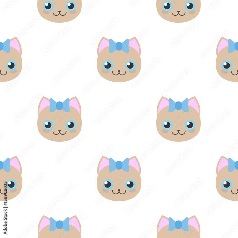 amless pattern with muzzle kittens on white background. Cat pets