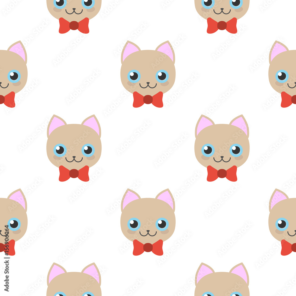 Seamless pattern with muzzle kittens on white background. Cat pets