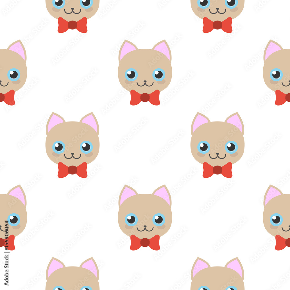 Fototapeta premium Seamless pattern with muzzle kittens on white background. Cat pets