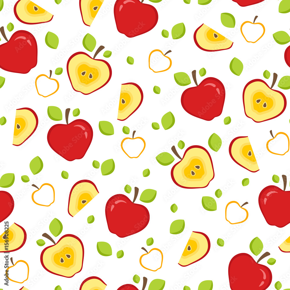 Seamless pattern with whole and half red apples. Fruit Background for print. Vector illustration Seamless pattern with whole and half red apples. Fruit Background for print. Vector illustration