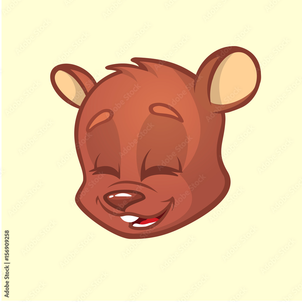 Fototapeta premium Cartoon bear head. Vector illustration of brown smiling bear. Bear icon