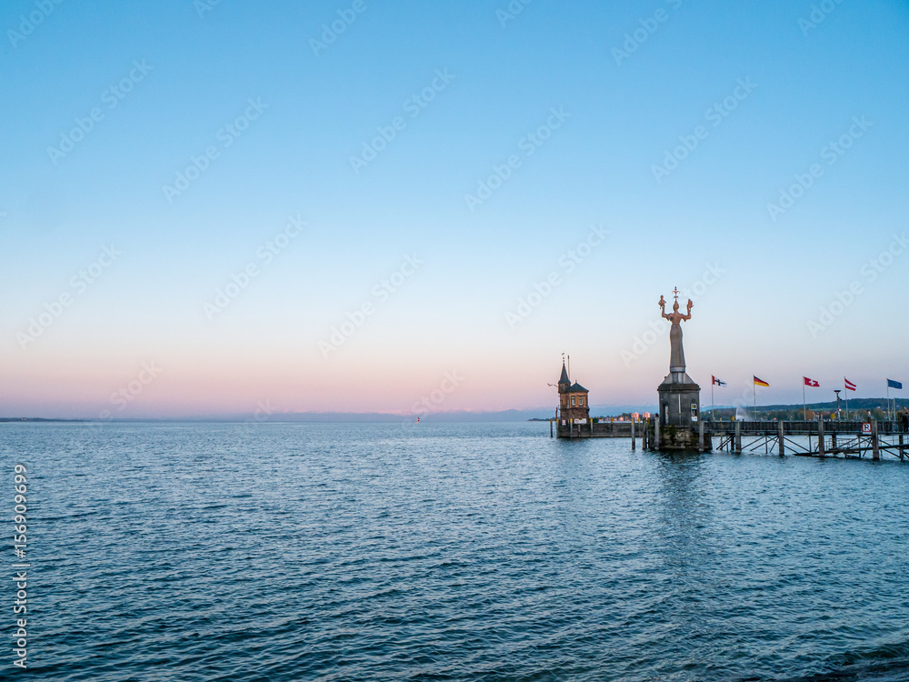 Panoramic view of Konstanz harbor with Imperia statue Panoramic view of Konstanz harbor with Imperia statue