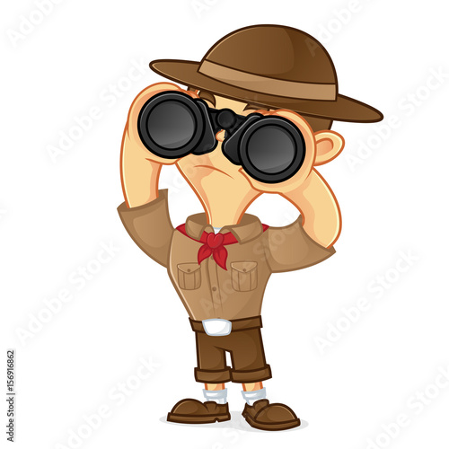 Boy scout cartoon holding binocular