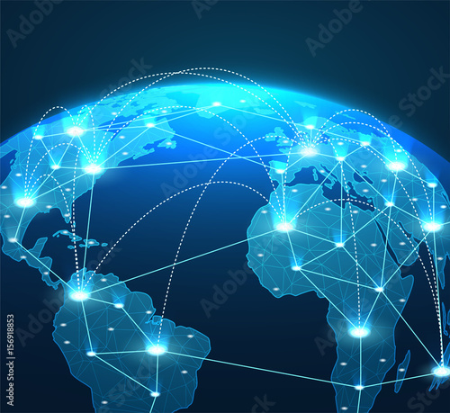 Internet concept of global network connections, lines and communications.