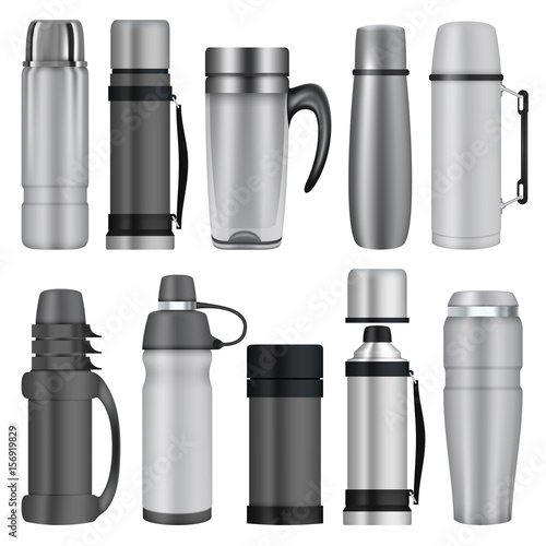 Thermos mockup set, realistic style