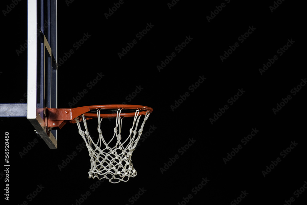 Red basketball hoop isolated on black. Basketball ring. With copy space.