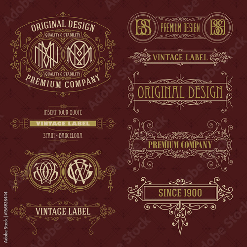 Old vintage floral elements - ribbons  monograms  stripes  lines  angles border  frame label  logo - vectors