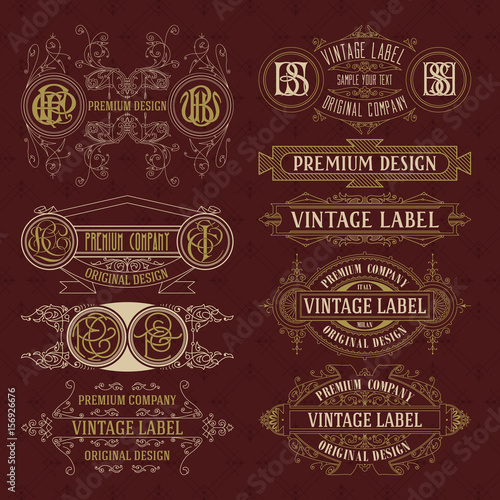 Old vintage floral elements - ribbons, monograms, stripes, lines, angles,border, frame,label, logo - vectors