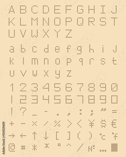 perforated font in retro style, dotted machine type