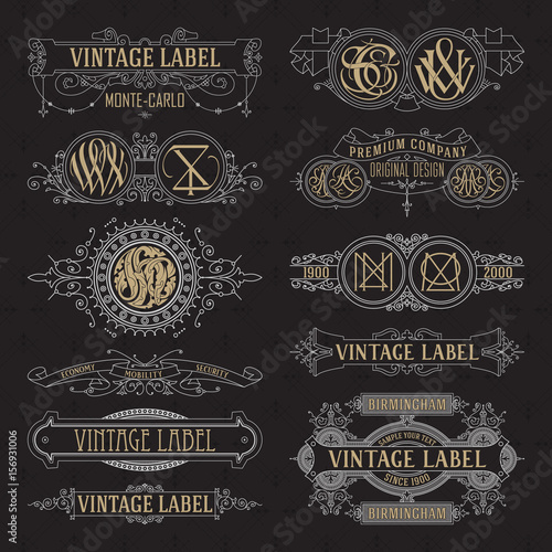 Old vintage floral elements - ribbons, monograms, stripes, lines, angles,border, frame,label, logo - vectors