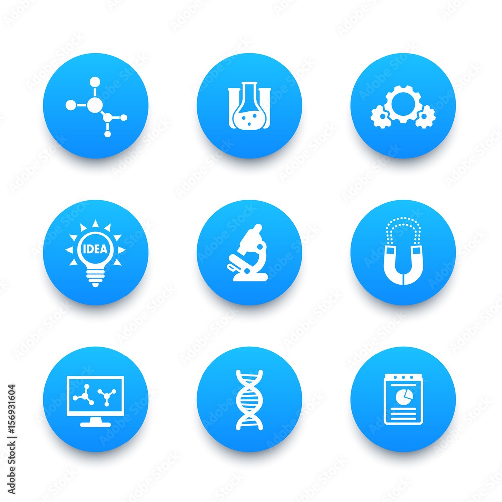 Science, laboratory study, research, lab icons set