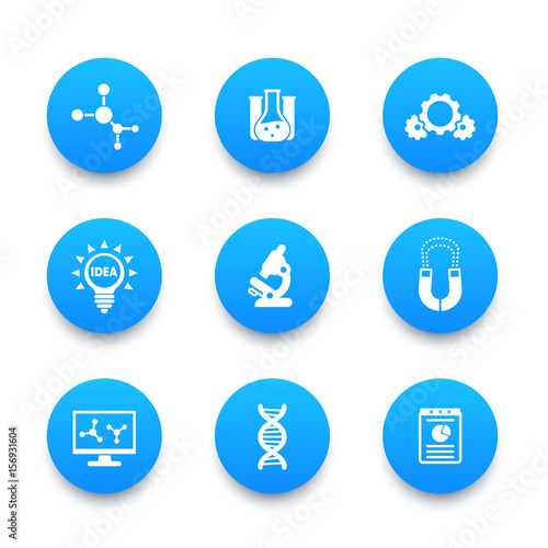 Science, laboratory study, research, lab icons set