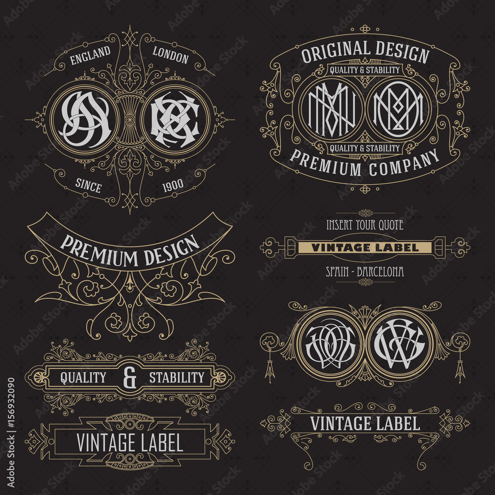 Obraz premium Old vintage floral elements - ribbons, monograms, stripes, lines, angles,border, frame,label, logo - vectors