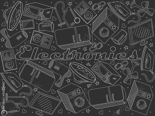 Electronics line art design vector illustration chalky