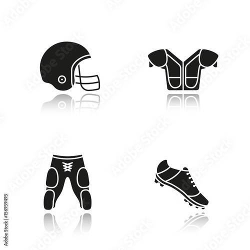 American football player's uniform. Drop shadow black icons set