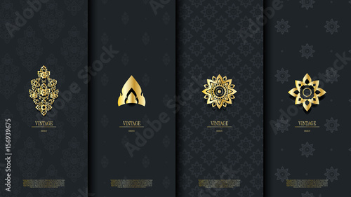 Packaging template of exotic Thai pattern design element concept dark blue vintage background and logo vector design