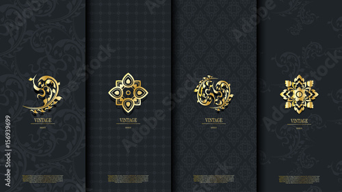 Packaging template of exotic Thai pattern design element concept classy vintage background and logo vector design