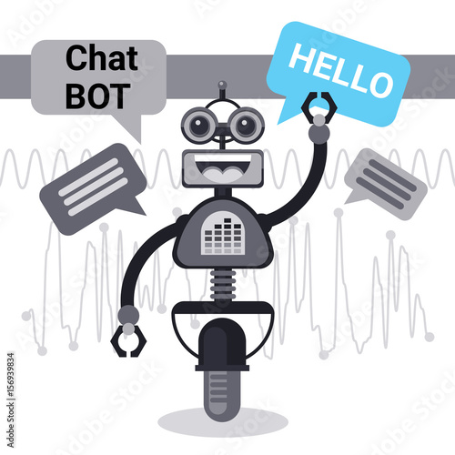 Free Chat Bot Says Hello, Robot Virtual Assistance Element Of Website Or Mobile Applications, Artificial Intelligence Concept Vector Illustration