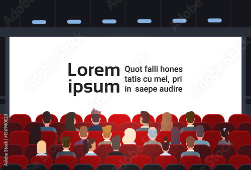People Sit Cinema Hall Back Rear View Looking Ar Screen With Copy Space Flat Vector Illustration